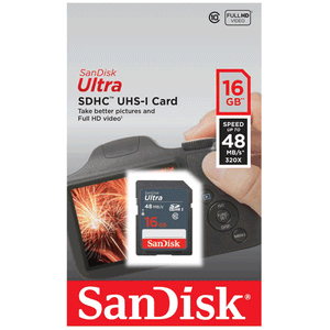 Cartão de Memória SD 16GB Sandisk Classe 10 Ultra 48mb/s | SDSDUNB-016G-GN3IN