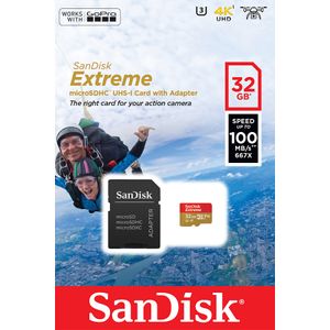 Cartão De Memória MicroSD 32GB Extreme Classe 10 Até 100MB/s Câmera de ação 4K e Full HD | SDSQXAF-032G-GN6AA