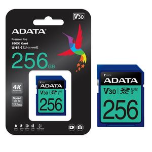 Cartão SD XPG Adata 256Gb 4K 100Mb/s V30 UHS-I U3 - ASDX256GUI3V30S-R