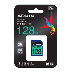 Cartão SD Adata V30 UHS-I U3 4K 128Gb - ASDX128GUI3V30S-R